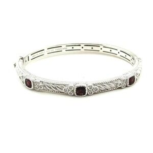 Judith Ripka Sterling‎ Silver 925 Red Stone CZ Hinged Bangle Bracelet Thailand